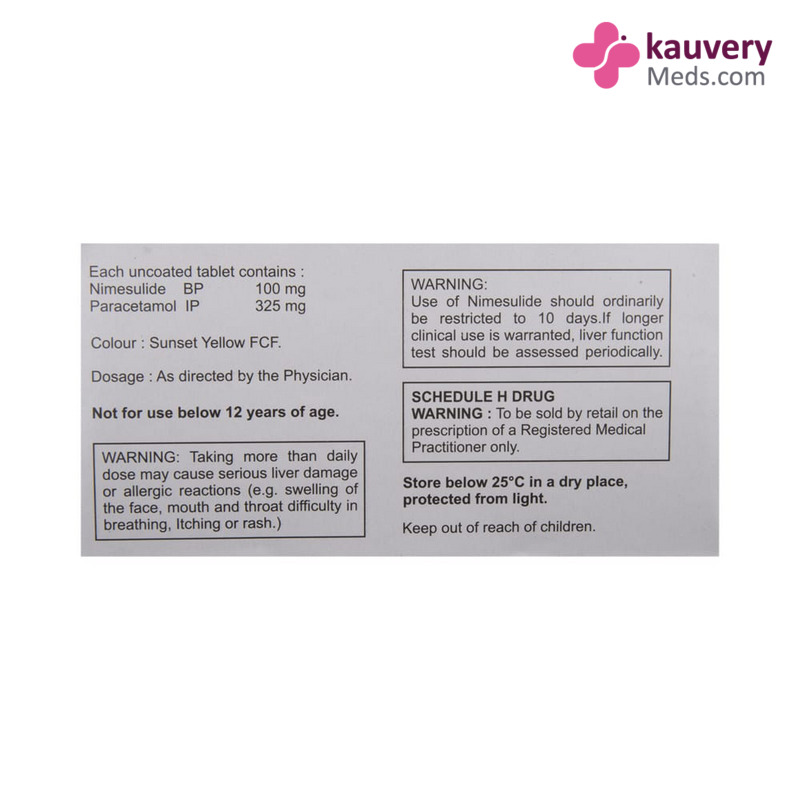 Sumo Tablet (Strip of 15) contains Paracetamol 325mg, Nimesulide 100mg